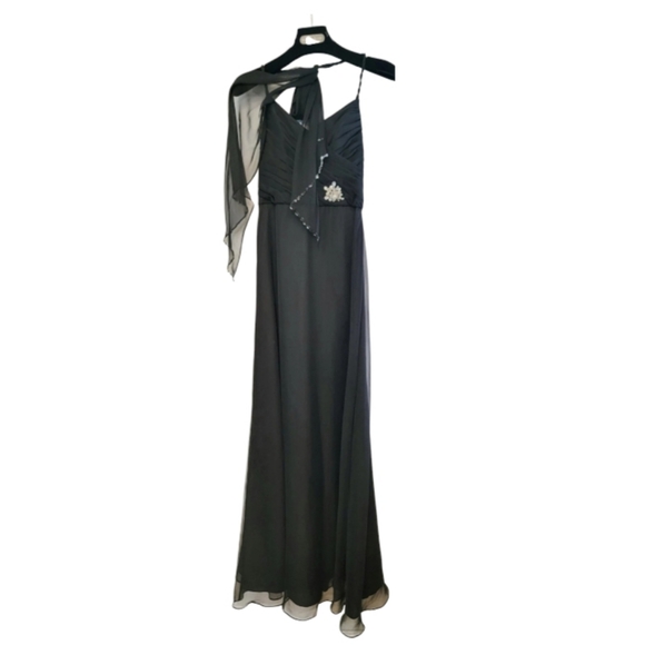NWT US Size 10 Mori Lee Bridesmaid Black Chiffon Long Formal Gown Dress - Picture 1 of 12
